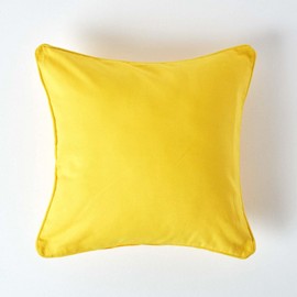 HOMESCAPES - 100% Cotton Plain Yellow Cushion Cover - 30 x 30 cm Square - 12 x 12 Inches - Bright Sunshine Yellow - Sofa Cushion Pillow Cover - Washable