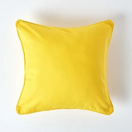 HOMESCAPES - 100% Cotton Plain Yellow Cushion Cover - 30 x 30 cm Square - 12 x 12 Inches - Bright Sunshine Yellow - Sofa Cushion Pillow Cover - Washable