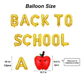 14Pcs Back To School Balloons - 16inch Gold Letter Balloons for Back to School Decorations - First Day of School Decorations - Party Supplies