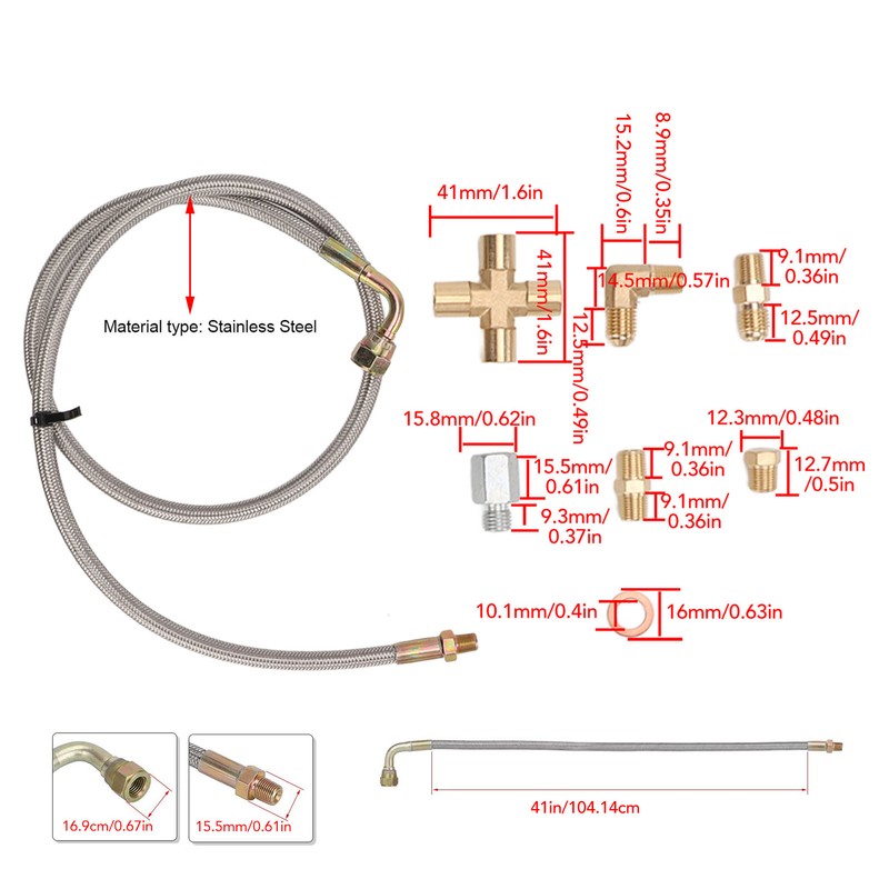 Turbo Oil Feed Line Kit 1/8PNT AN4 Fitting Oil Drain