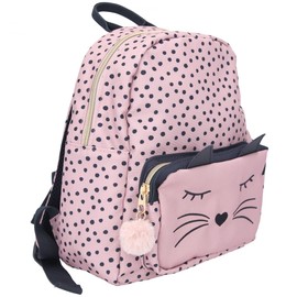 Depesche 11915 Princess Mimi Backpack in Light Pink, Polka Dot Pattern, a Cat Face and Small Ears, Daypack with Main Compartment, Front Pocket, Padded Straps and a Plush Pendant
