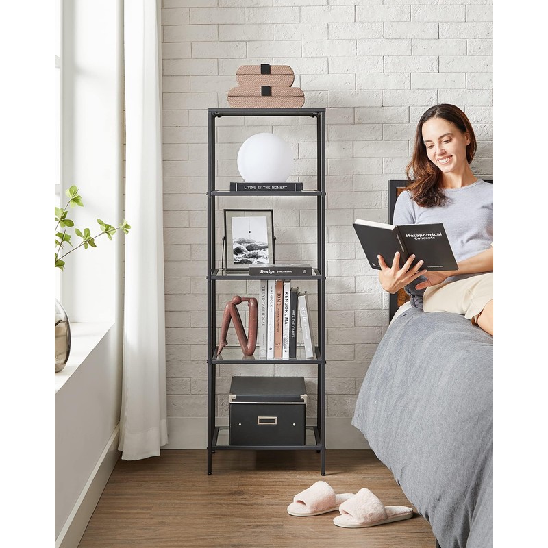 VASAGLE Bookcase, 5-Tier Bookshelf, Slim Shelving Unit for Bedroom, Bathroom,