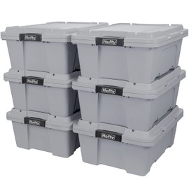 Hefty MAX Pro 12 Gallon Storage Bins with Latching Lids, Stackable Hefty Bins, 6 Pack Gray Utility Containers for Garage and Outdoor Gear (Alloy Gray)