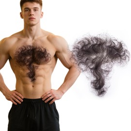 INFTOYCO Fake Chest Hair Body Hairs Adding Hair Volume Enhancement of Manliness Handmade Full Lace Fake Realistic Chest hair (Brownish Black)