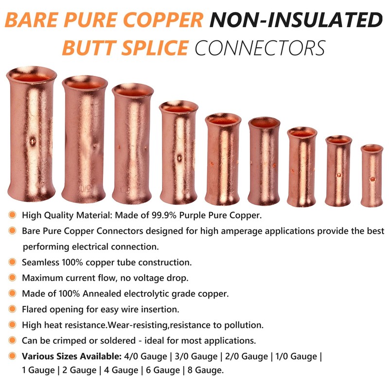 SVAAR 6 Gauge Flared Barrel Butt Splice Connectors Kit 30PCS
