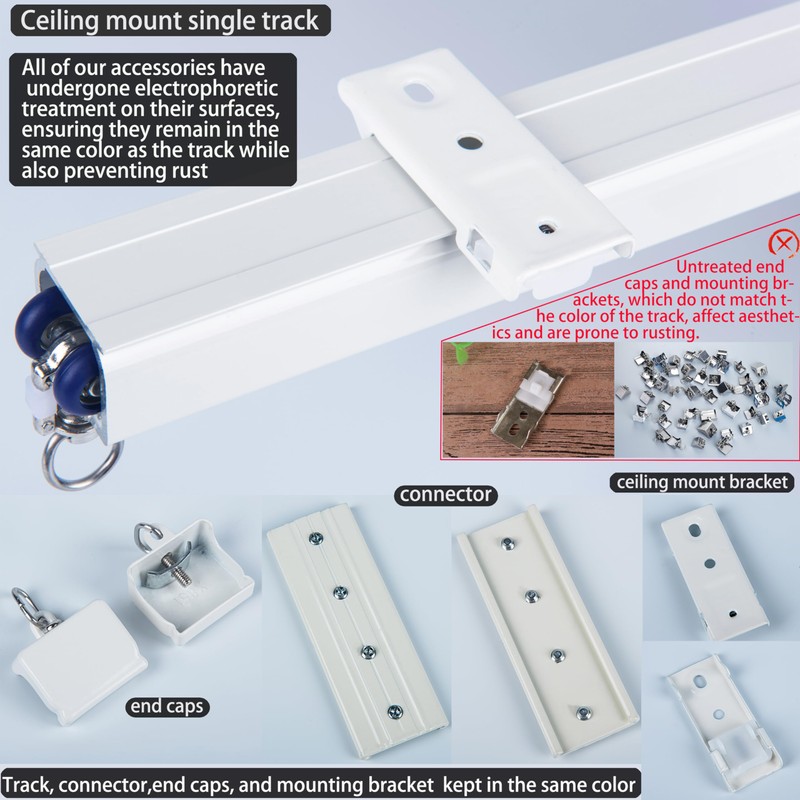 AILEADING Ceiling Curtain Track Wall Mounted Metal Curtain Rod with
