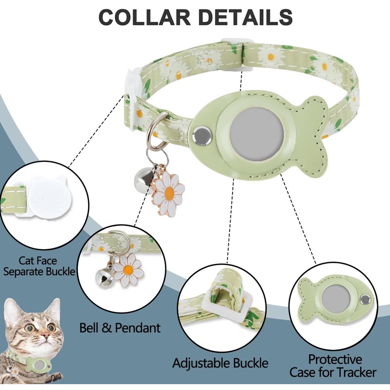 Cat Collar, Breakaway Tracker Kitten Collars Adjustable Buckle, Bells &