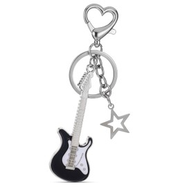 FdcLixuvol Music Guitar Keychain, Punk Aesthetic Keychain Love Heart Star Key Chain Cute Star Key Chains Key Rings Guitar Gifts for Women Girls Music Lovers Keyring Accessories