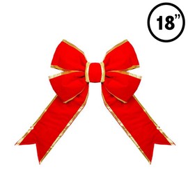 Novelty Lights 18" Red with Gold Trim 3D Velvet Christmas Bows Holiday Red Bows Decorations for Wreath Velvet Bows Decor for Christmas Tree Topper, Front Door, Indoor/Outdoor