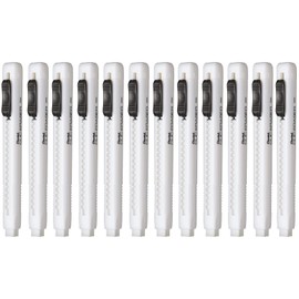 Pentel Borrador Cuadrangular Tipo Lápiz Barril Blanco Caja con 12 Piezas-ZE80-W