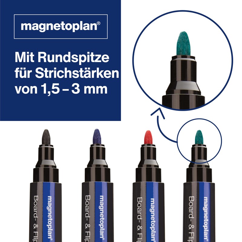 magnetoplan Board and Flipchart Marker PRO+, Pack of 4, All-Round