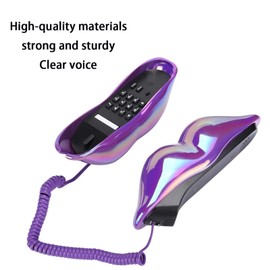 ZJYICANUS Advanced Home Telephone, Wired Novelty Cute Sexy Lip Phone, Wire Phone Home Decoration for Home Hotel Office Decor Gift (Electroplated Purple)