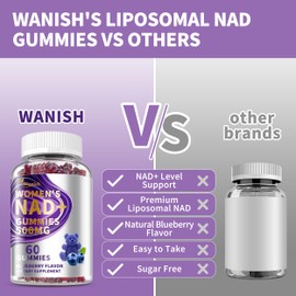（2 Pack） Liposomal NAD Gummies Supplements for Women, Pure 500mg NAD - Cell Regeneration, Energy & Metabolism Support, Vegan,Sugar Free, Additives Free, Blueberry Flavor
