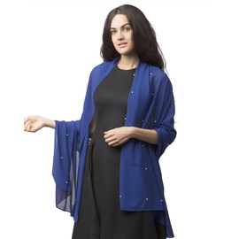 Basic Sense Chiffon Pearl Shawl Large Head Wrap for Evening and Wedding Bridesmaid Scarves, Royal Blue