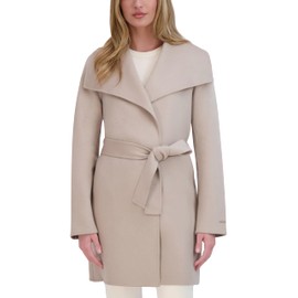 Tahari Women's Peacoat Wool Blend Lapel Collar Trench Coat, Soft Almond, X-Small