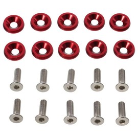 BYOBYO 20 Sets Engine Fender Bumper Washers Kits, M6 Aluminum Bumper Fender Washers Dress Up Kits for Car, Vehicle Decoration, Fastener Kit(Black and Red)