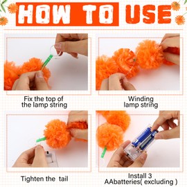 Crowye 5 Pcs 24.6 Feet Marigold Garland with LED Light Marigold Garland for Decoration Artificial Marigold Flowers Garland Faux Indian Garland for Wedding Diwali Christmas (Orange)