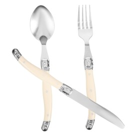 ABOOFAN 1 Set Stainless Steel Cutlery Fork Spoon Kit with Elegant Milk Handles for Steak Weddings Birthdays and Camping Easy to Clean Utensils for Home and Restaurants