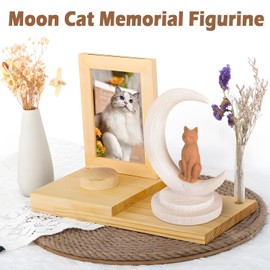 Cat Lover Memorial Gifts for Women - Cat Figurines Gifts for Cat Lover Loss of Cat, Cat and Moon Decor Pet Sympathy Gift for Cat Mom Girls Cat Remembrance Keepsake Ornament Resin Statues (A Cat-Brown)