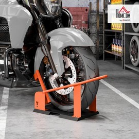 HOMCOM Motorcycle Stand for 15-21 Inches, 381-533.4 mm Front Wheel, Adjustable Motorcycle Rocker 816.5 kg Load Capacity, Steel Transport Stand, Repair Stand, Orange