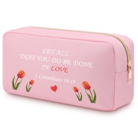 Heigebi Inspirational Christian Gifts for Women Oxford Cloth Makeup Bag Scripture Bible Verses Gift for Women Girls Mom Daughter Wife Friend Skincare Bag Cosmetic Travel Pouch