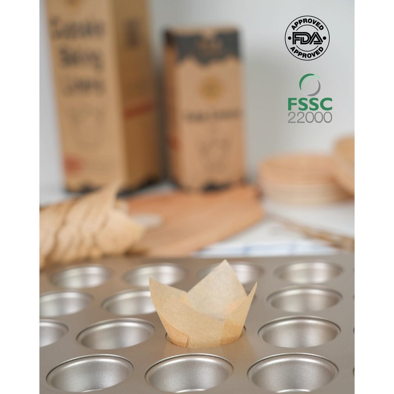Bake Choice 200pcs Natural Mini Tulip Cupcake Liners for Baking