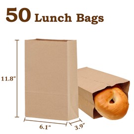 Paper Lunch Bags 50 Count Large Brown Lunch Bags Sacks 8lb Brown Paper Bulk Strong for Small Business