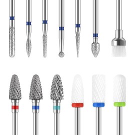 MAQUITA 13 Nail Drill Attachments, 3 Pieces Tungsten Carbide Nail Cutter Bits + 3 Pieces Ceramic Nail Cutter Bits Professional Cutter Bits Remove Gel Acrylic Cuticle