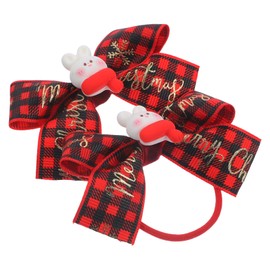 SAFIGLE 2 pcs Cute Xmas Bow Hair Ties for Red Plaid Elastic Ponytail Holders Decorative and Practical Hair Bands Easy to Use and Hold for Parties and Holidays