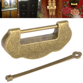 Chinese Carved Vintage Love Lock, Antique Padlock Zinc Alloy Antique Lock Ming Qing Dynasty Retro Style Door Cabinet Lock with Tassel Key[Bronze] Hasps