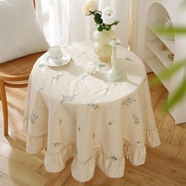 ANAZOZ Tablecloth Flowers Round Table Cloths Cotton 150 cm Table Decoration Wedding Rustic for Embroidery with Ruffles