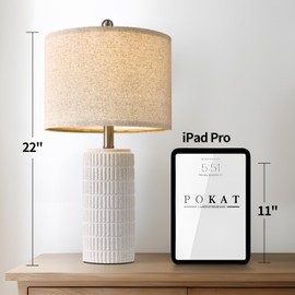 PoKat 27.5'' Tall Table Lamps for Living Room Set of 2, Ceramic Bedroom Lamps for Night Stands, Modern Bedside Lamps for Bedroom Living Room, Nightstand Lamps for End Table, Hallway, Gold and White