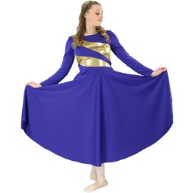 Danzcue Girls Metallic Worship Dance Dress, Metallic Bicolor Full Length Praise Dance Dress, Deep Purple-Gold, 8-10