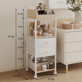 Floor Makeup Organizer Storage - Skincare Make Up Organizers and Storage with Drawers, Vanity Organizer Cosmetics Display Cases Holder for Skin Care Nail Polish Perfume Makeup Brush (White)