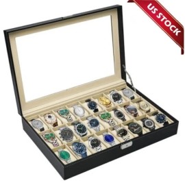 Unbranded 24 Slots Watch Box PU Leather Watch Case Organizer Watch Display Case Lockable ~