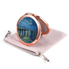 Dynippy Compact Mirror Rose Gold Makeup Mirror Folding Mini Pocket Mirror Portable Hand Mirror Double-Sided 2 x 1x Magnification for Woman Girls (Starry Night Over The Rhone)