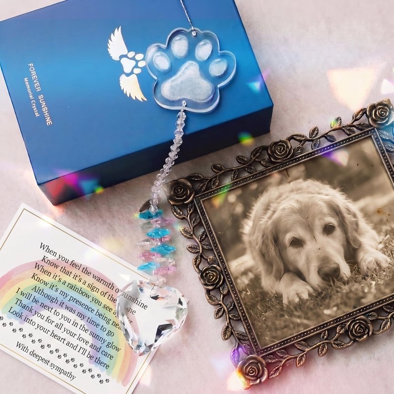 Uparea Crystal Dog Memorial Suncatcher, Rainbow Bridge Pet Sympathy Gift