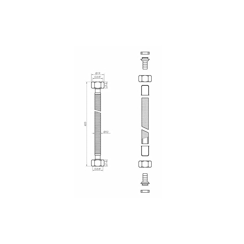 Tycner 60 cm 3/8 inch x 3/8 inch BSP Black
