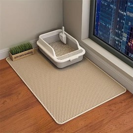 Double Layer Honeycomb Cat Litter Mat, 1 Count Durable & Washable Non-slip Cleaning Solution for Pet Toilet, Litter Box & Kennel, Pet Supplies, Valentine's Day Gift - Color: Grey, Specification: 55cm*75cm