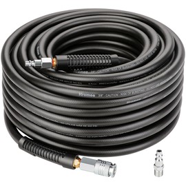 Hromee Air Compressor Hose 3/8 Inch x 100 Feet Hybrid Hose with Fittings, 1/4" Industrial Universal Quick Coupler and 2PCS I/M Plug Kit, Black