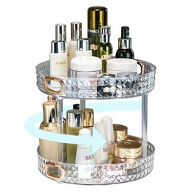 SKwoker 360 Rotating Makeup Organizer for Vanity 2 Tier, Large Capacity Clear Vanity Organizer Bathroom Countertop Skincare Organizers Spinning Perfume Lazy Susan Organizer Cosmetics Display