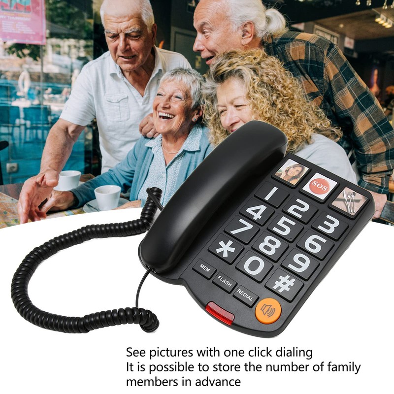 EBTOOLS Teléfono con Cable de Botón Grande con Timbre Extra