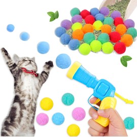 DEEMEIS Cat Interactive Toys,Cat Ball Toy,Toy Ball Launcher with 50pcs Soft Pom Pom Balls,Cat Fetch Toys for Indoor Exercise,Pet Chasing Training Toys