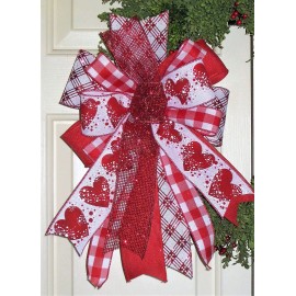 HANDMADE VALENTINE BOW WIRED CANVAS RIBBON for WREATH LANTERN MAIL # 209 fl