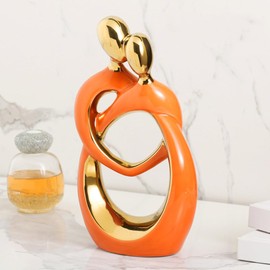 QBMYCN Couple Hugging Ceramic Statue,Modern Abstract Art Statue,Romantic Abstract Couple Sculpture,Home Decor Ceramic Statue,for Living Room Bedroom Office Entryway Fireplace.