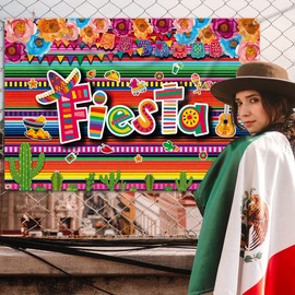 Mexican Party Decorations-Cinco De Mayo Fiesta Backdrop,Taco Party Birthday Photo Booth Background Banner for Mexican Fiesta Decoration
