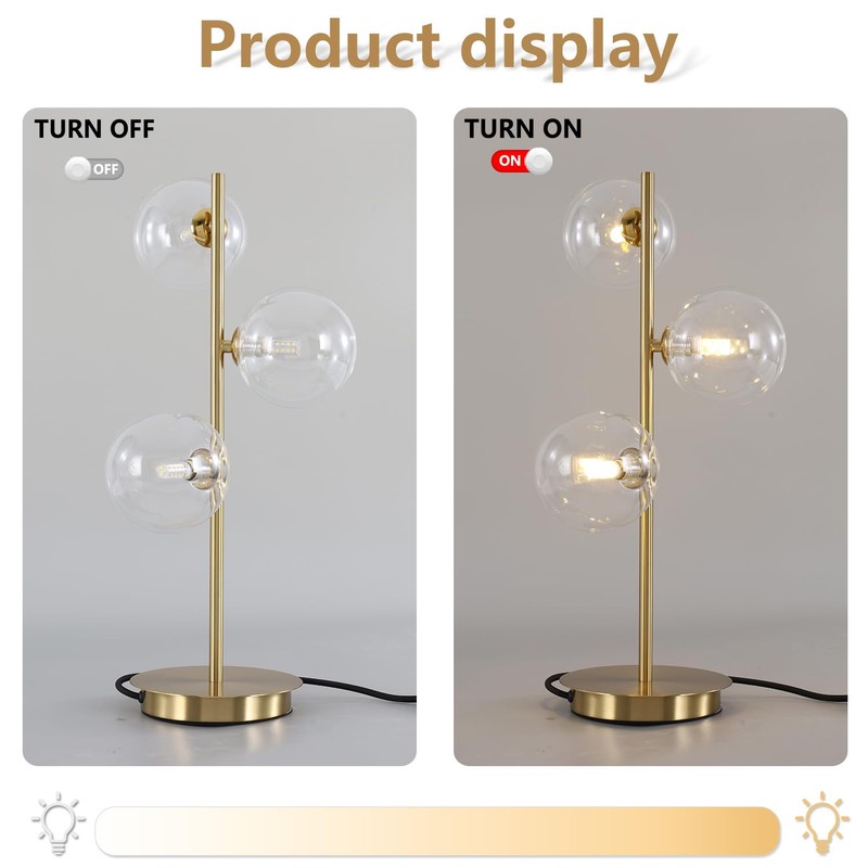 Fulesi Mid Century Globe Table Lamp, Modern 3 Lights Gold