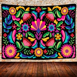 UHOMETAP Mexican Tapestry,Colorful Mexican Floral Tapestry Embroidery Style Mexican Art Tapestry Hippie Art Wall Hanging for Bedroom Living Room 80x60 Inches GTWYUH438