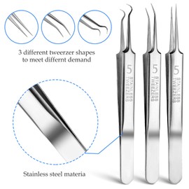 3PCS Blackhead Remover Tweezers and 1PC Ingrown Hair Tweezers, Precision Blackhead Pimple Extractor for Pimple Whitehead Ance, Curved Tip Lash Tweezers for Eyelash Extension