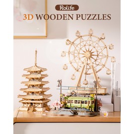 Rolife Wood Model Kits for Adults to Build 3D Puzzles DIY Five-storied Pagoda Birthday Unique Gifts for Friends or Family
